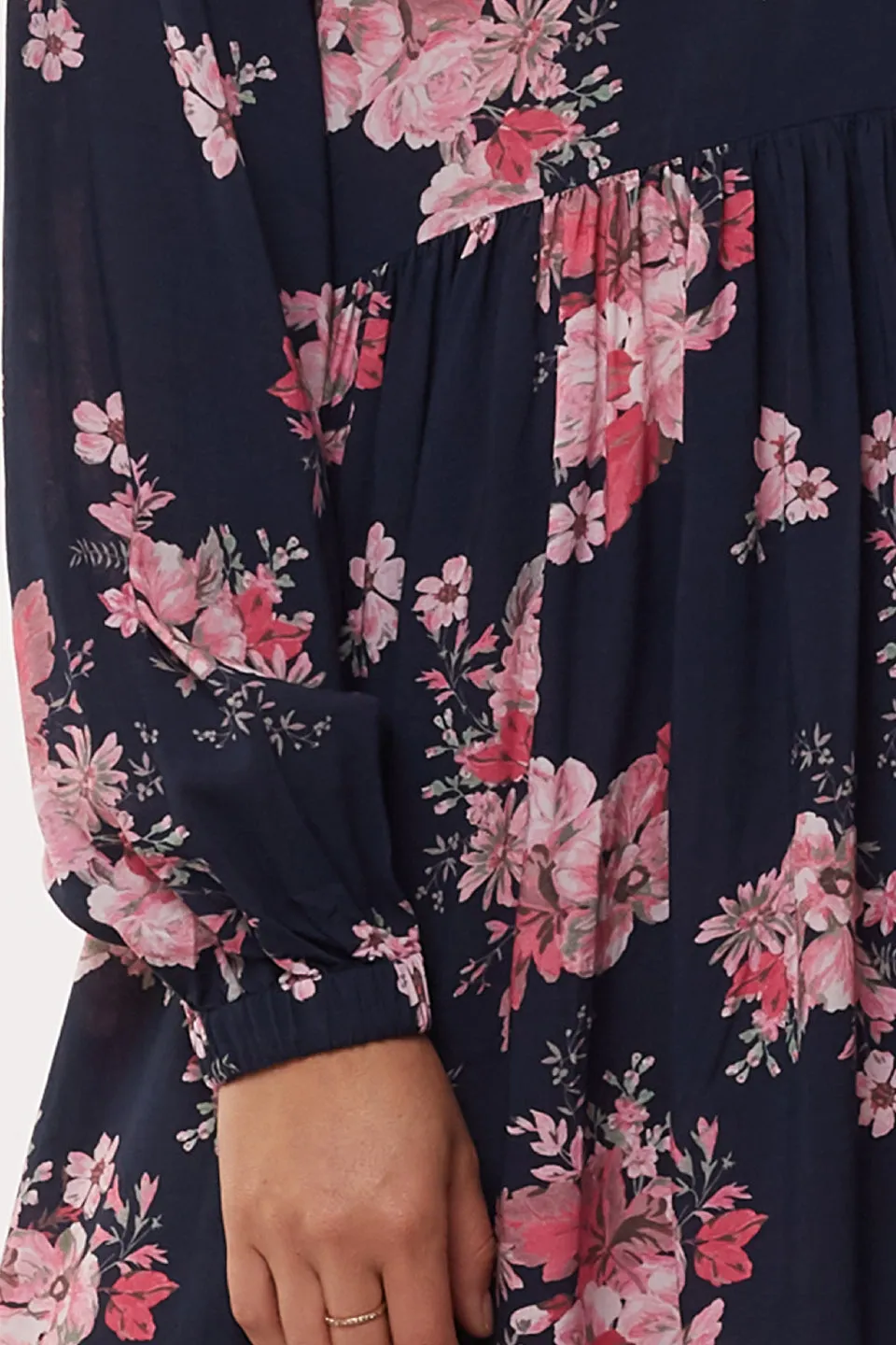 Wildflower LS Navy Floral Shift Dress