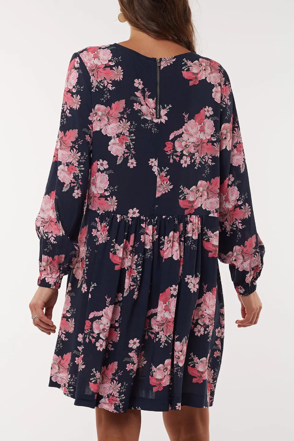 Wildflower LS Navy Floral Shift Dress