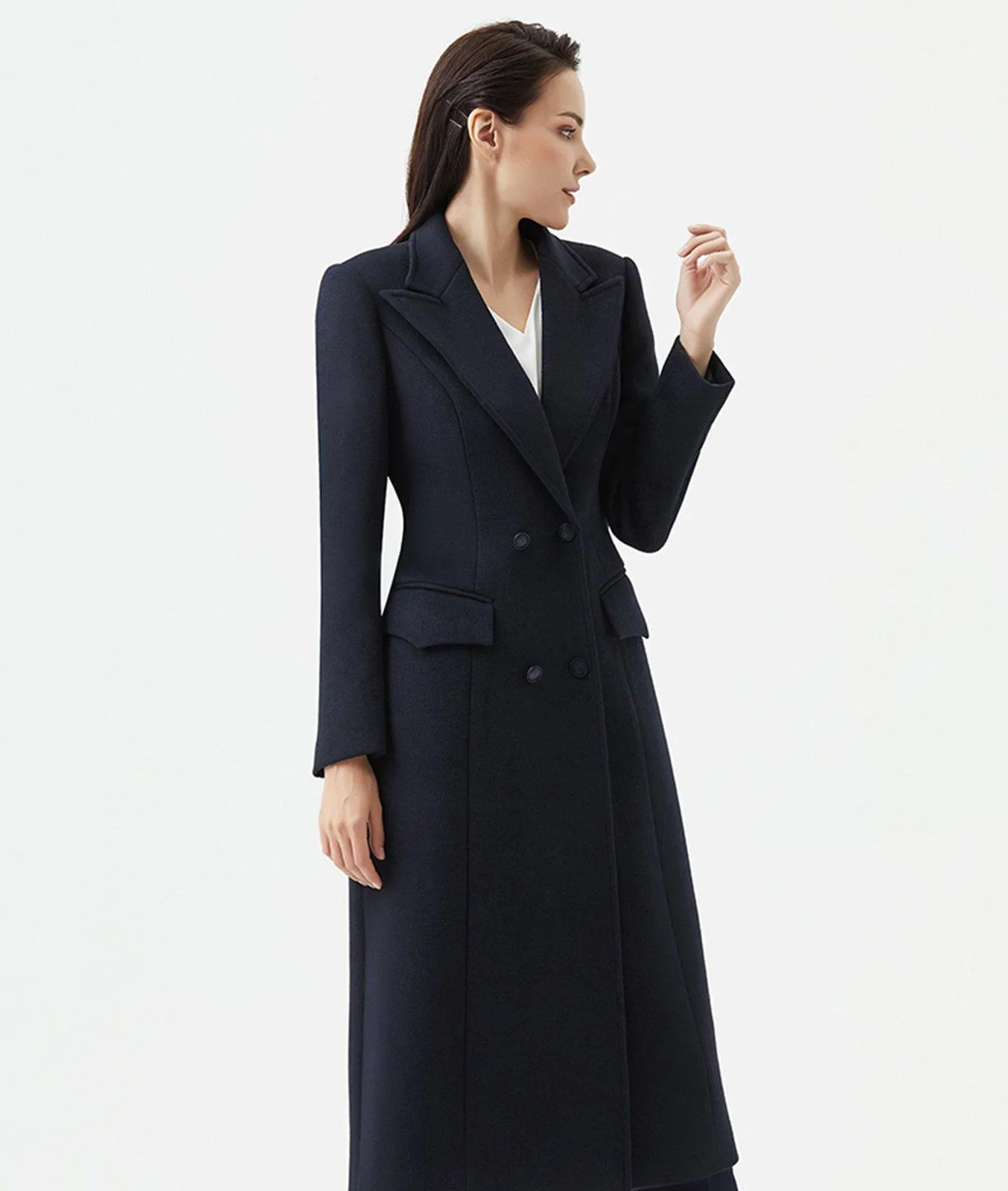 Women Navy blue Wool Coat,Long wool coat,Business wear,Wool Overcoat,Wool Long Coat,Winter Coat,Women Outerwear,Wool Trench Coat,Vivian7