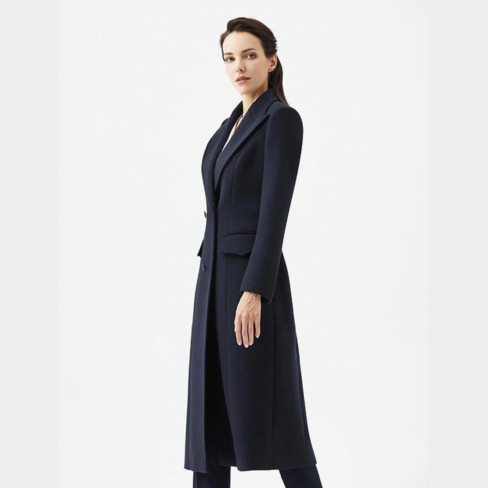 Women Navy blue Wool Coat,Long wool coat,Business wear,Wool Overcoat,Wool Long Coat,Winter Coat,Women Outerwear,Wool Trench Coat,Vivian7