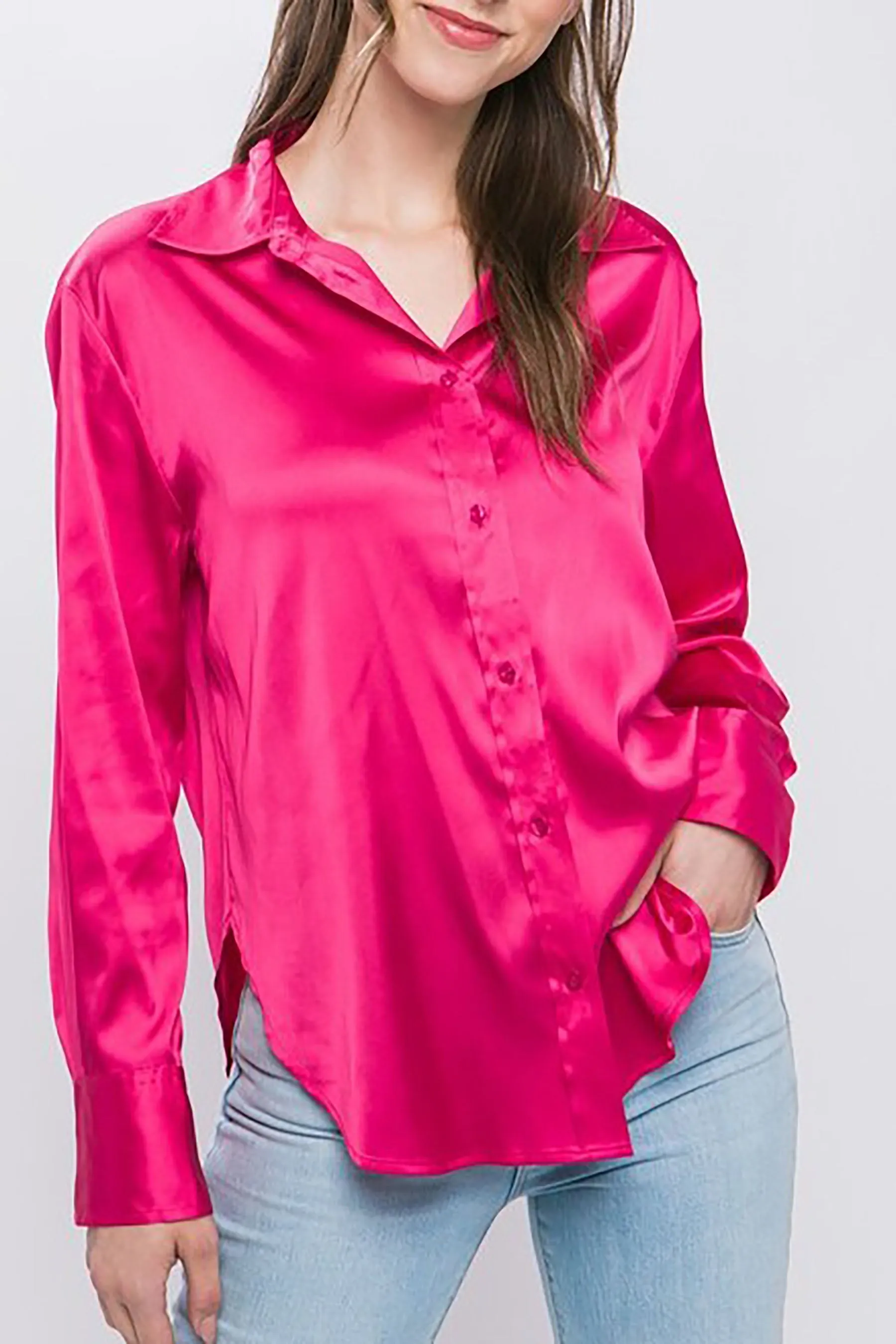 Women's  Casual Long Sleeve Button Down Satin Shirts