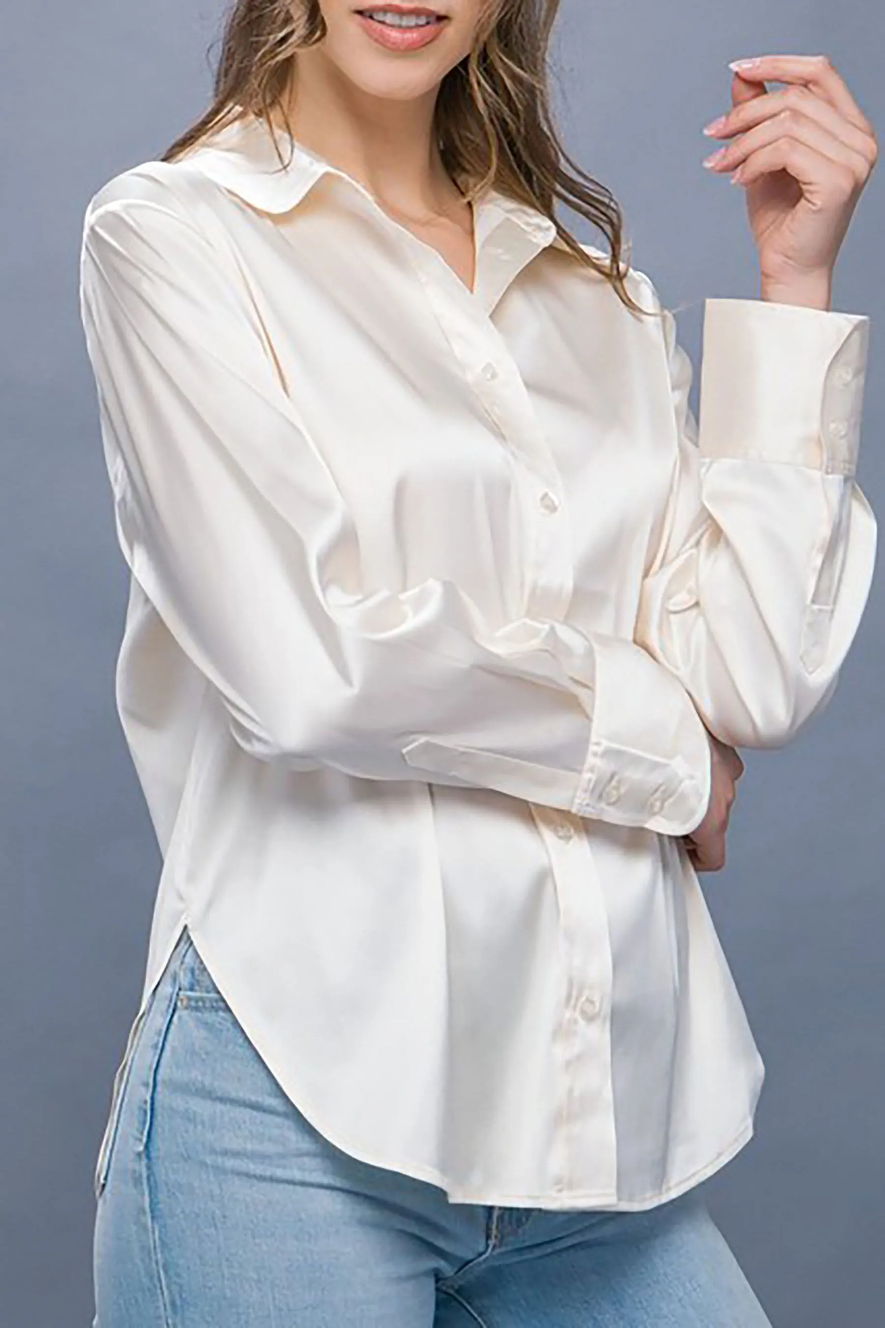 Women's  Casual Long Sleeve Button Down Satin Shirts