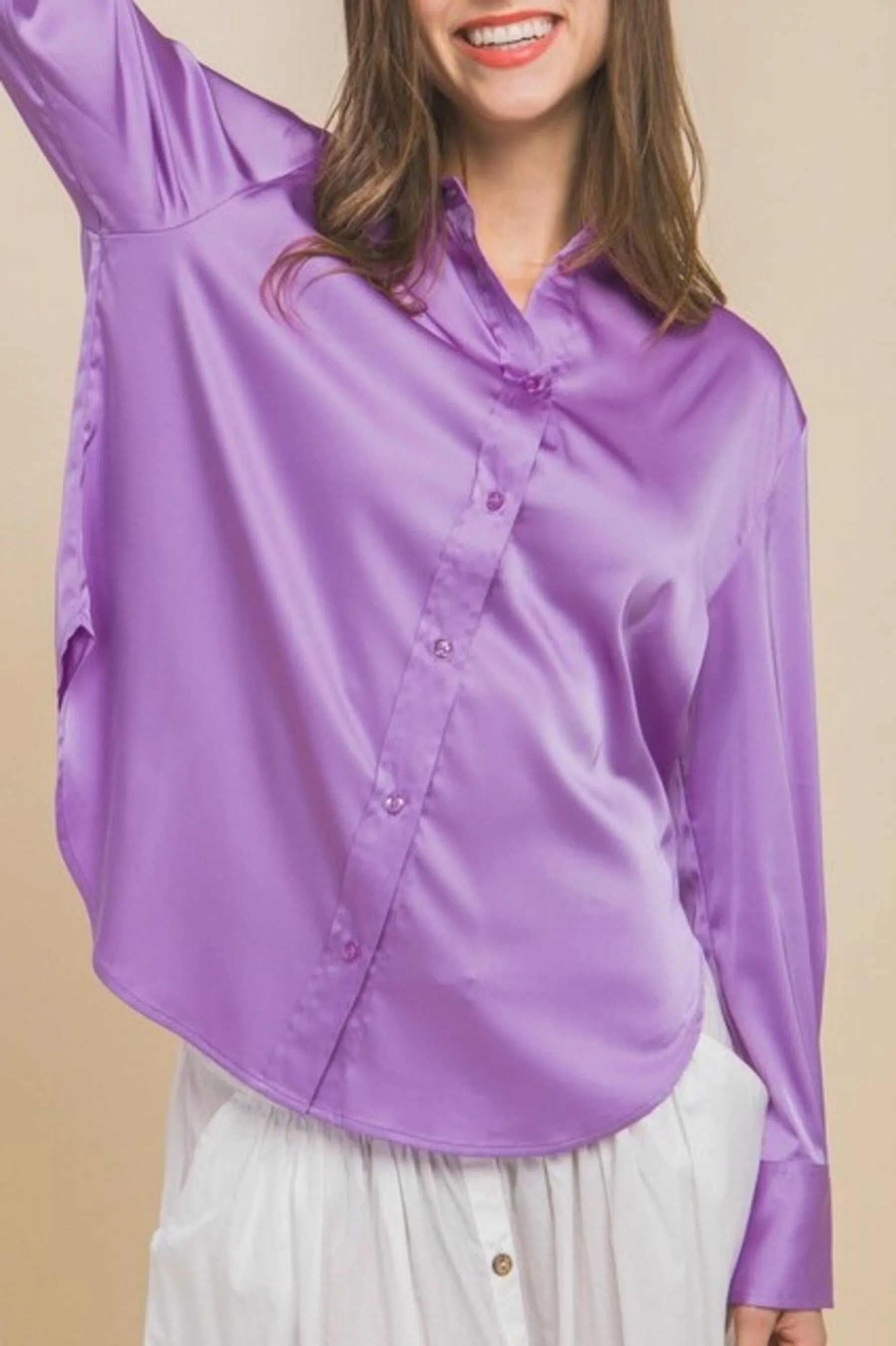 Women's  Casual Long Sleeve Button Down Satin Shirts