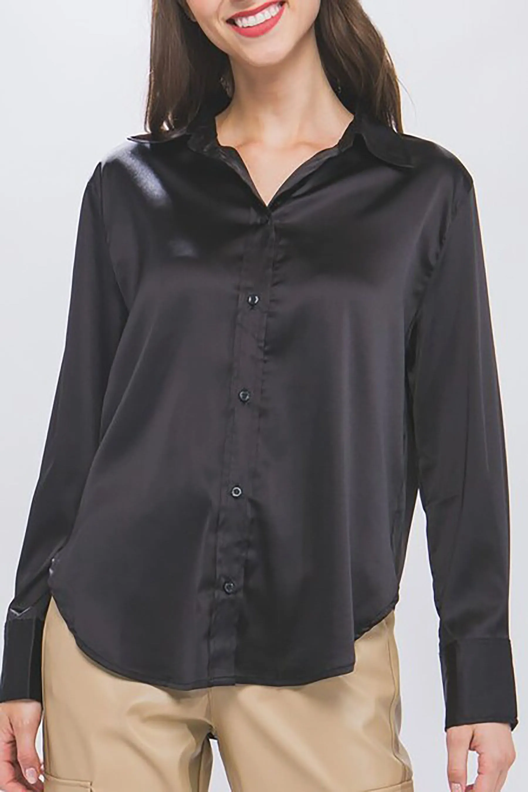 Women's  Casual Long Sleeve Button Down Satin Shirts