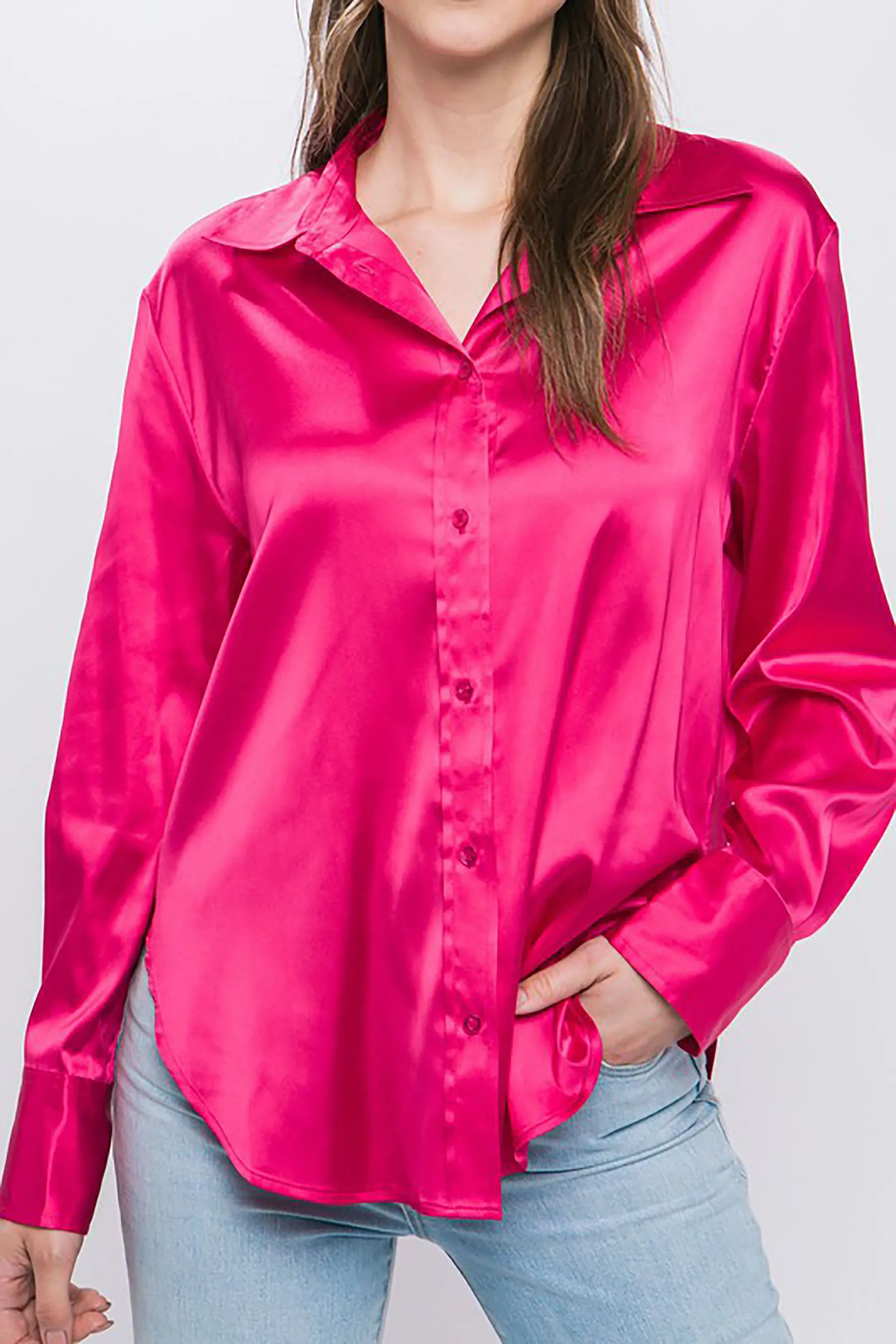 Women's  Casual Long Sleeve Button Down Satin Shirts