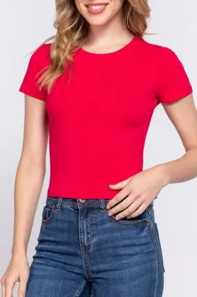 Women's  Casual Short Sleeve Crop Tops Crew Neck T-Shirt