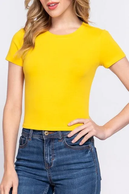 Women's  Casual Short Sleeve Crop Tops Crew Neck T-Shirt