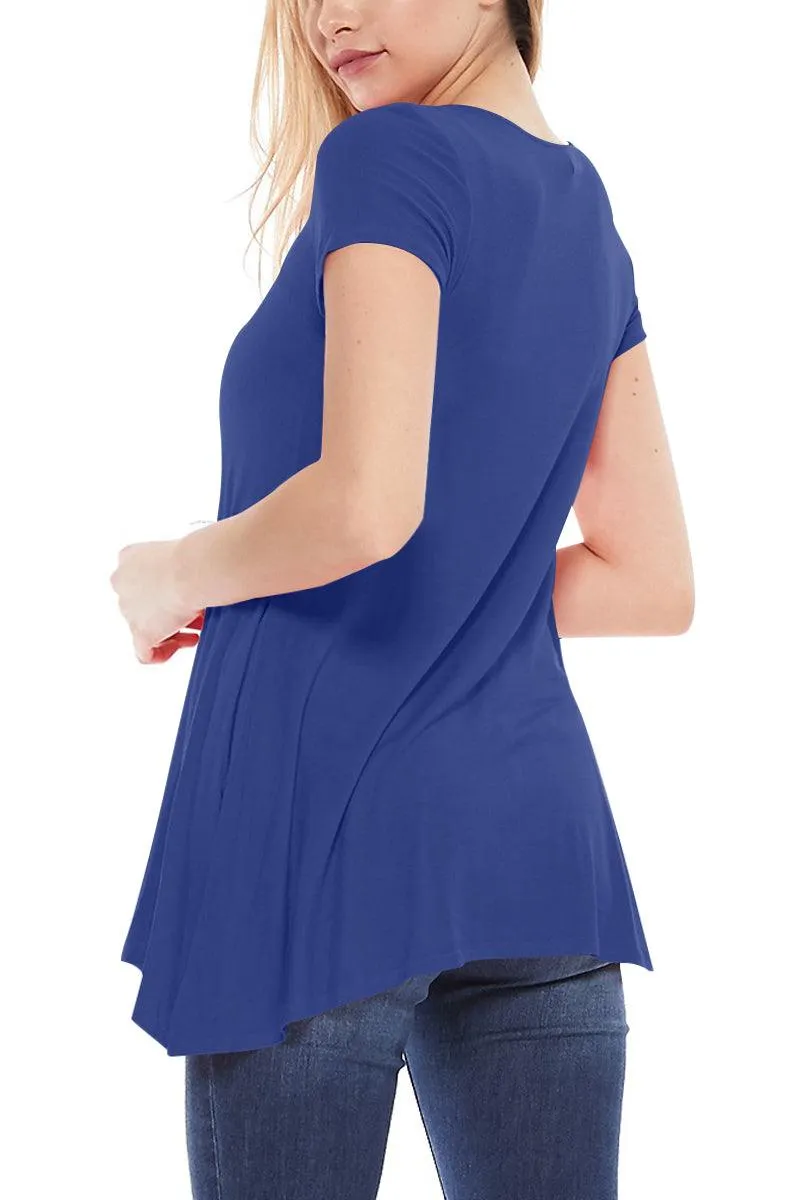 Women's Casual Short Sleeve Relaxed Fit Round Neck Side Pockets Tunic Top