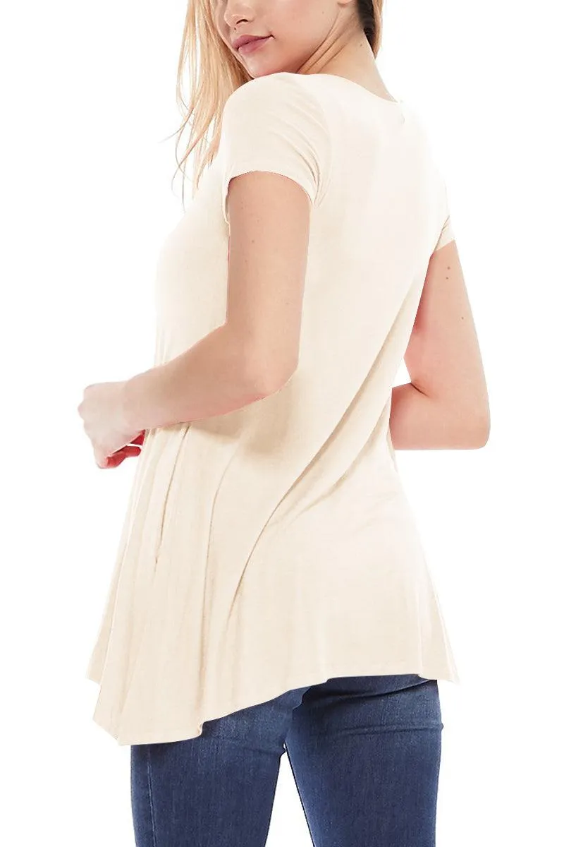 Women's Casual Short Sleeve Relaxed Fit Round Neck Side Pockets Tunic Top